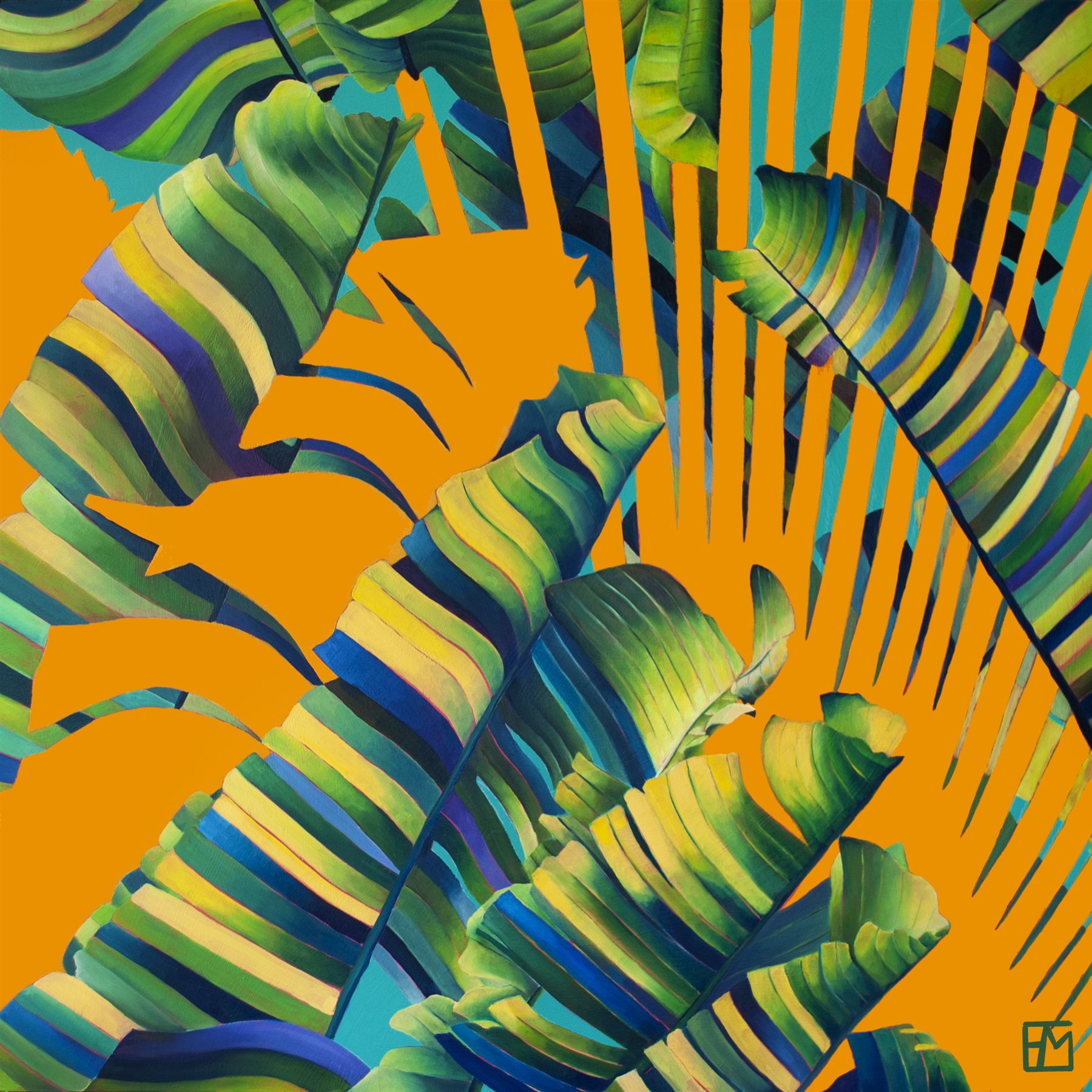 Palms, orange and teal