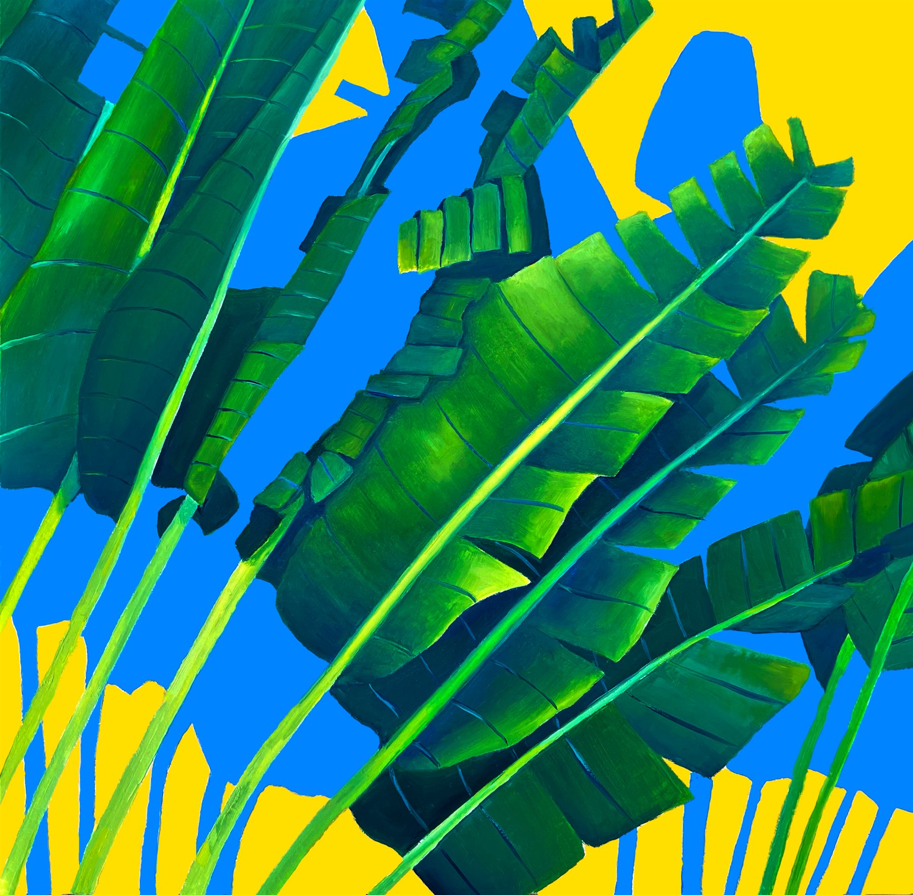 Palms, blue and yellow